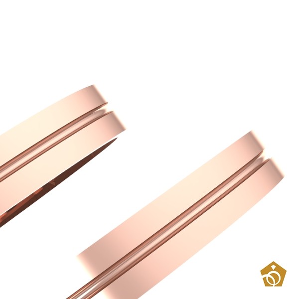 Par de Aliança Artística de Ouro Rosa 18k - aro reto com friso central