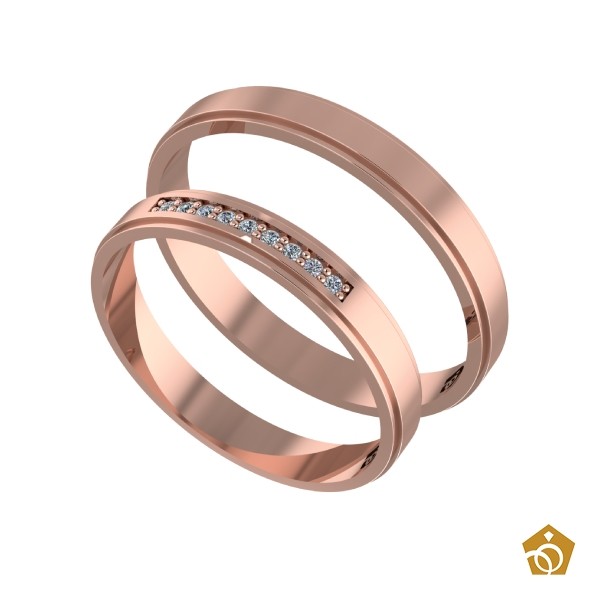 Par de Aliança Artística de Ouro Rosa 18k - nove gemas