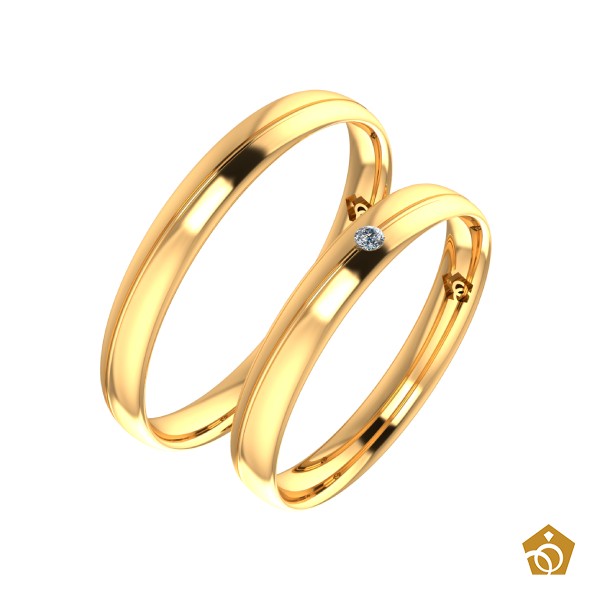 Par de Aliança Artística de Ouro Amarelo 18k - Aro 3mm