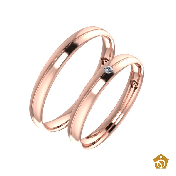 Par de Aliança Artística de Ouro Rosa 18k - Aro Leve 3mm