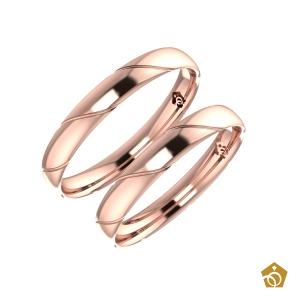 Par de Aliança Artística Ouro Rosa 18k - Com frisos transversais