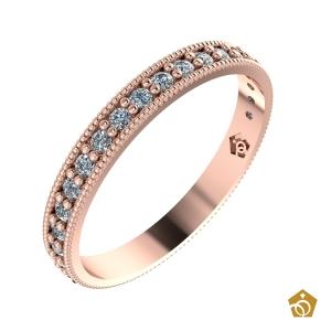 Anel de Ouro Rosa 18k - Meia Aliança - Com Gemas 