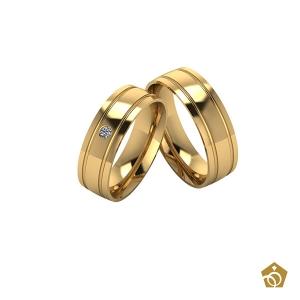 Par de Aliança de Ouro Amarelo 18k - Frisos Infinitos - Gema