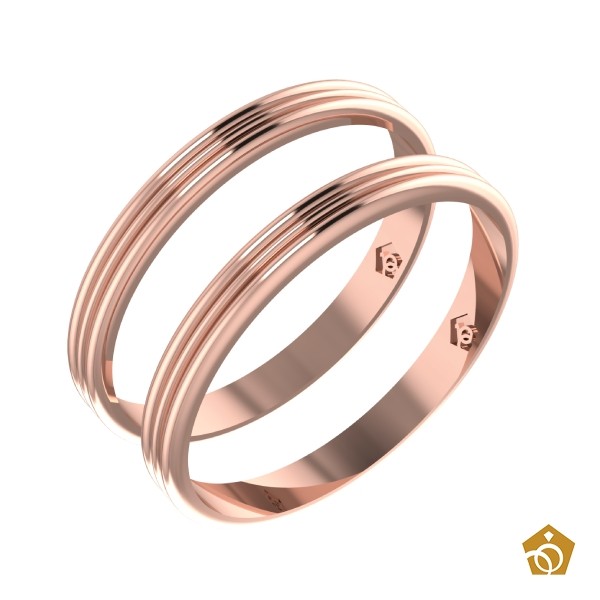 Par de Aliança Artística de Ouro Rosa 18k - Aro triplo