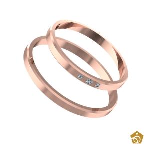 Par de Aliança Italiana com gemas - Ouro Rosa 18k