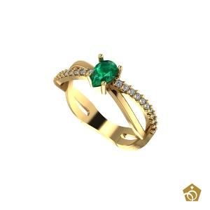 Anel de Ouro Amarelo 18k - Pedra Gota Verde