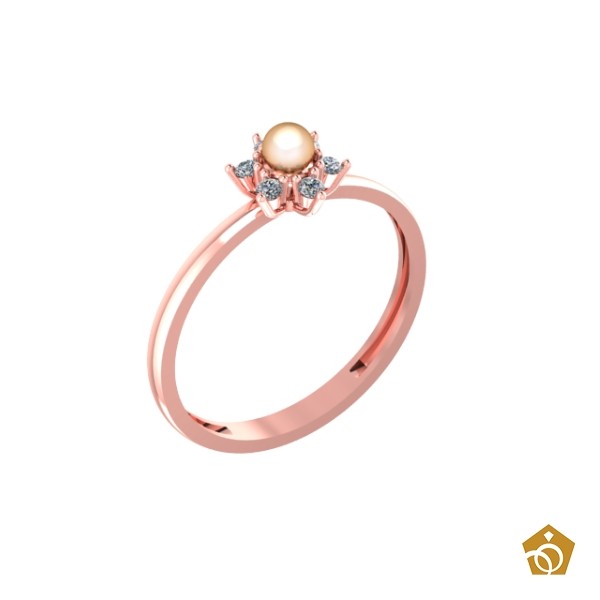 Anel Flor - Ouro Rosa 18k - Pérola Natural