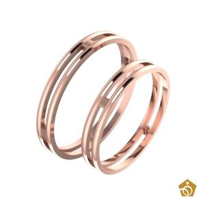 Par de Aliança Artística de Ouro Rosa 18k - aros paralelos