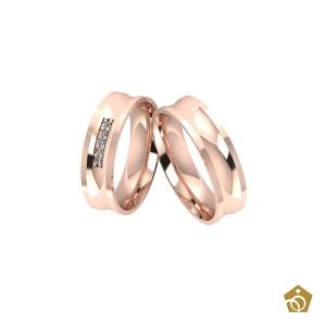 Par de Aliança Artística de Ouro Rosa 18k - Formato Calha - Gemas